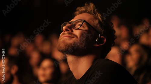 Man with hearing aid enjoying concert: joyful live music experience