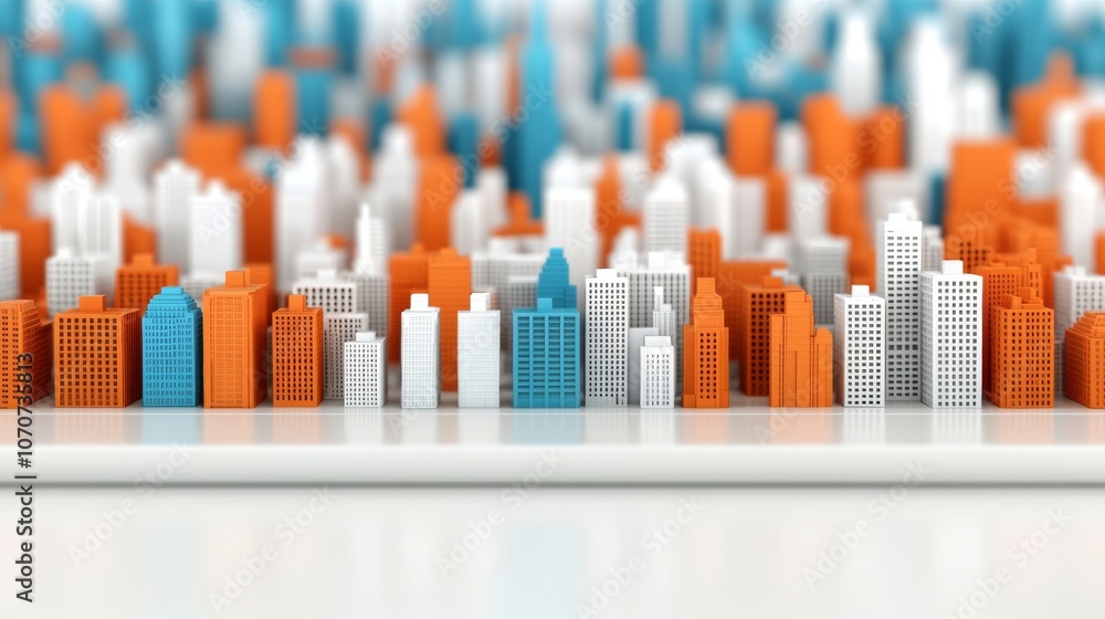 Abstract city skyline with white, orange, and blue buildings. Abstract city skyline with white, orange, and blue buildings.