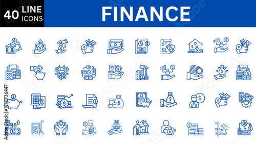 Set of 40 outline icons related to finance. Linear icon collection. Editable stroke. Vector illustration