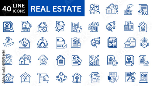 Real Estate Line Editable Stroke Icons Set. House, home, mortgage, agent, loan icon. Real estate editable stroke icon vector
