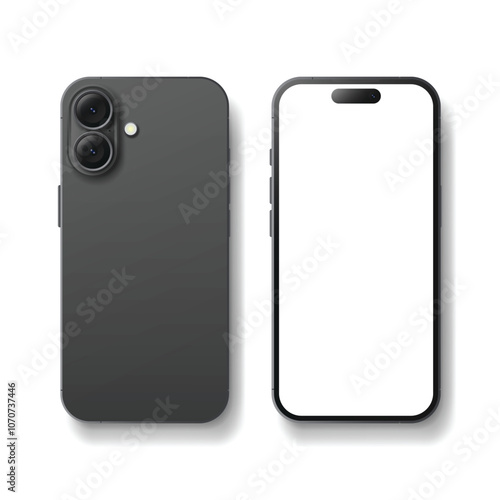 Smartphone models 16 black, isolated vector on white background