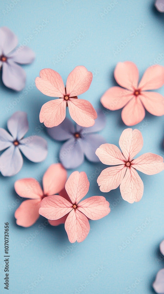 Pink and purple flowers on a blue background. Pink and purple flowers on a blue background.