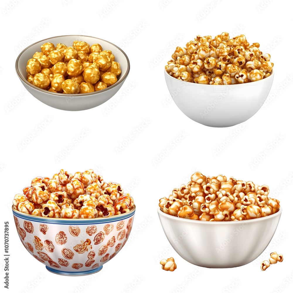 A variety of popcorn in different bowls, showcasing flavors and textures. A variety of popcorn in different bowls, showcasing flavors and textures.