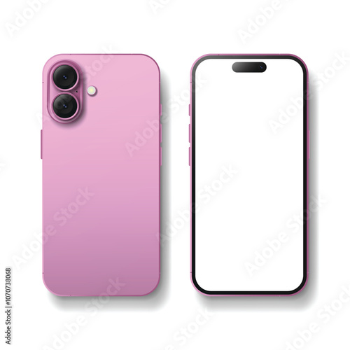 Smartphone models 16 pink, isolated vector on white background