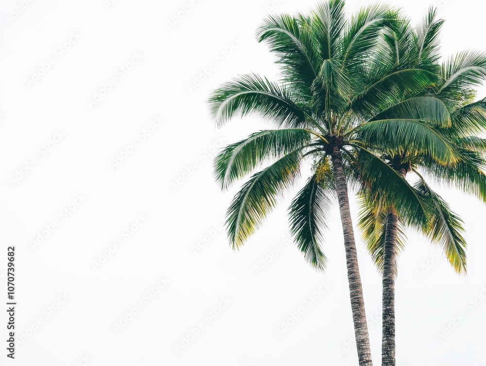 Obraz premium Lush Tropical Palm Trees Against Bright Sky