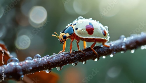 Coccinella transversalis, known as the small transverse ladybird. It has a black head with bright orange elytra boldly marked with a black band down the midline and two lateral three-lobed markings. photo