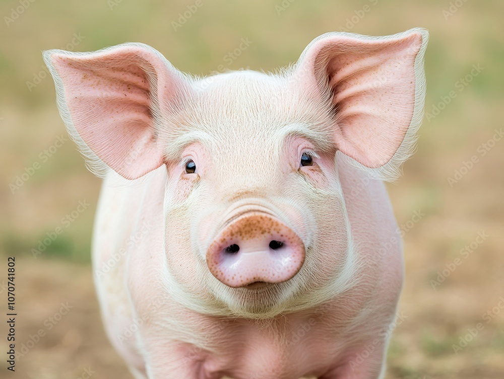 Friendly Young Pig with Big Ears in Natural Setting Friendly Young Pig with Big Ears in Natural Setting