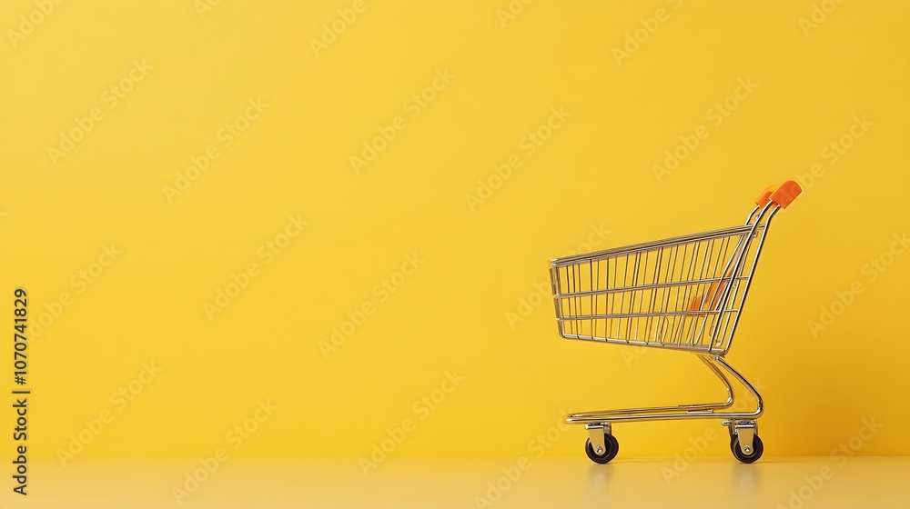 Empty Shopping Cart on Yellow Background. Copy space concept. Store discount concept. Empty Shopping Cart on Yellow Background. Copy space concept. Store discount concept.