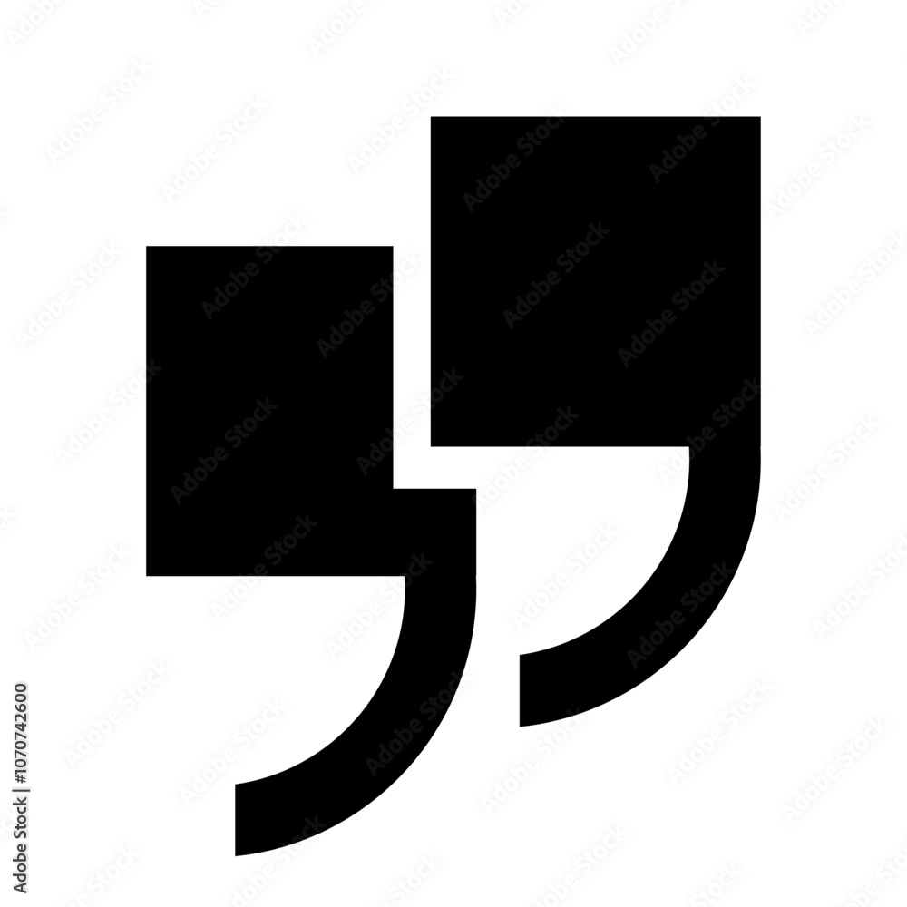 A flat quotation mark icon on a white background. Quotation marks ...