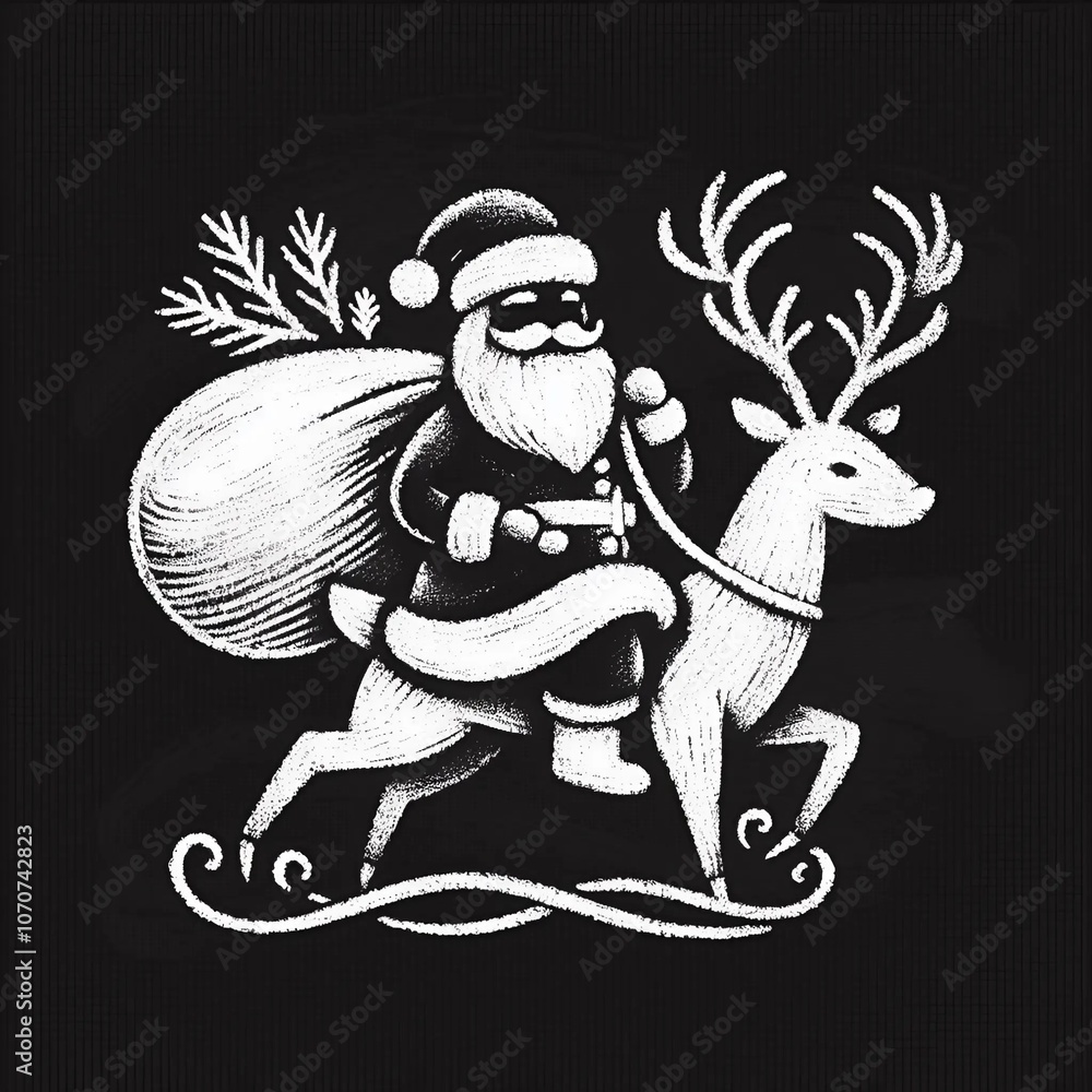 Fototapeta premium Santa Claus Riding a Reindeer
