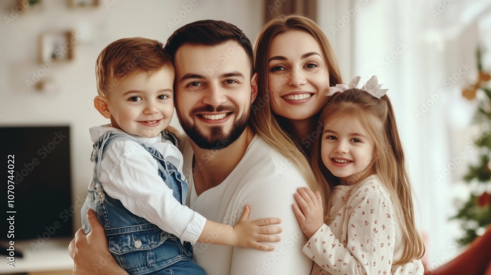 Cheerful family enjoying quality time together in a cozy living room during a festive celebration in winter Cheerful family enjoying quality time together in a cozy living room during a festive celebration in winter