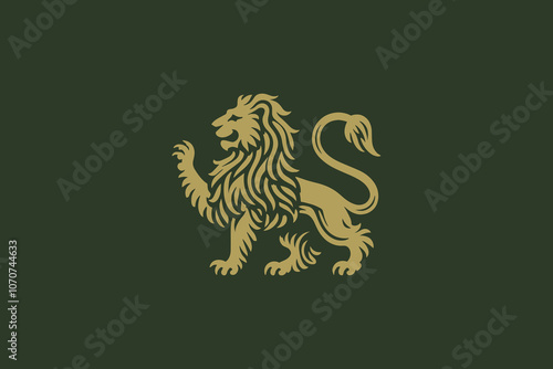 Majestic lion with a sword. Heraldry vector illustration. Logo, emblem, coat of arms, sign