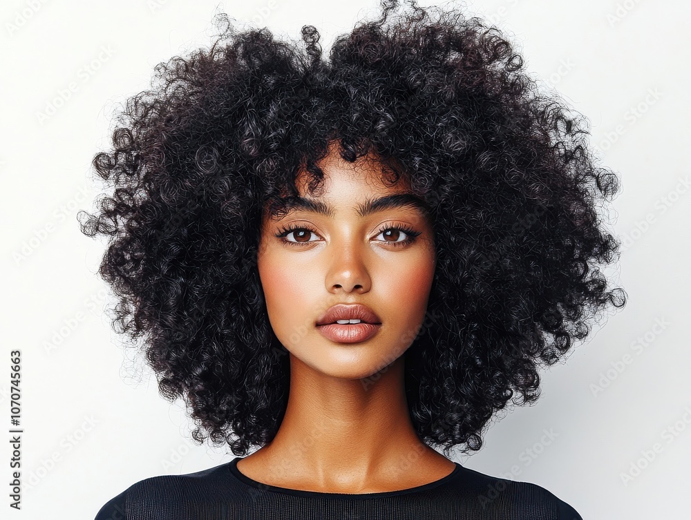 Woman with Wild Curls on Isolated Background Woman with Wild Curls on Isolated Background