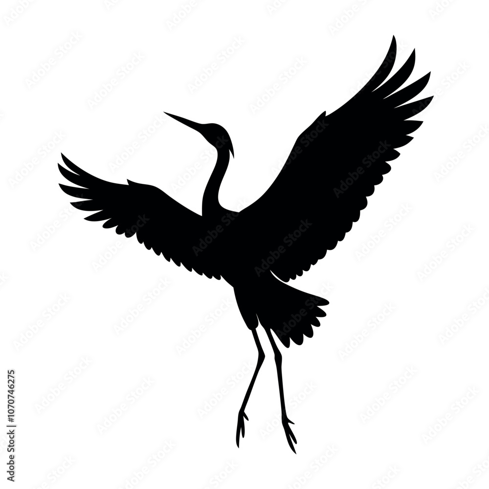 Fototapeta premium a black silhouette of a crane in flight isolated white background