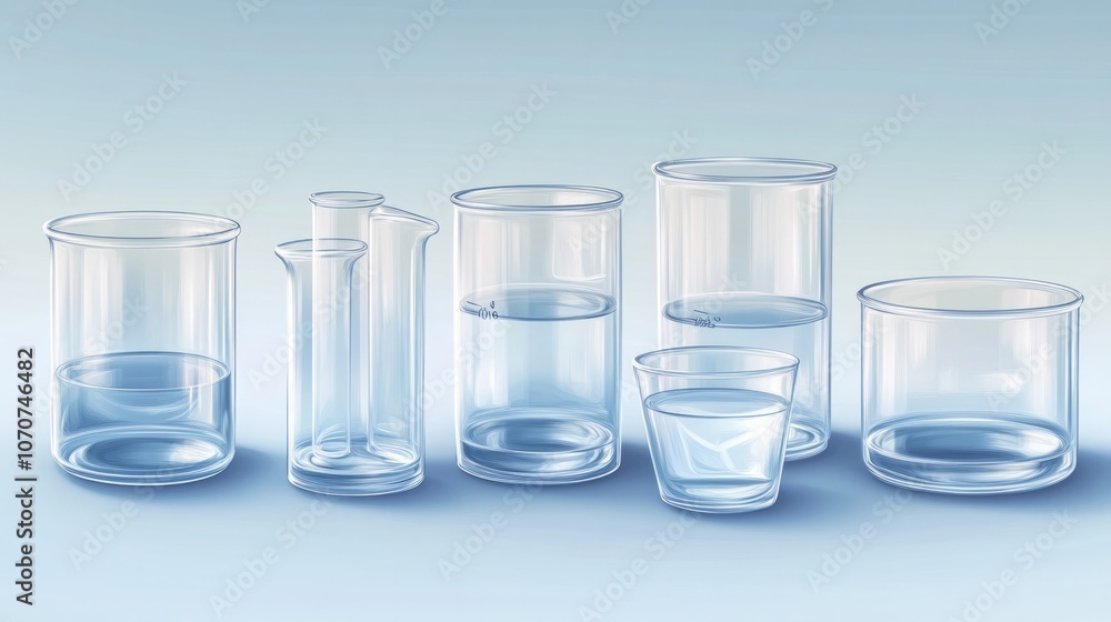Photorealistic image of laboratory glassware set against a blue gradient background Photorealistic image of laboratory glassware set against a blue gradient background