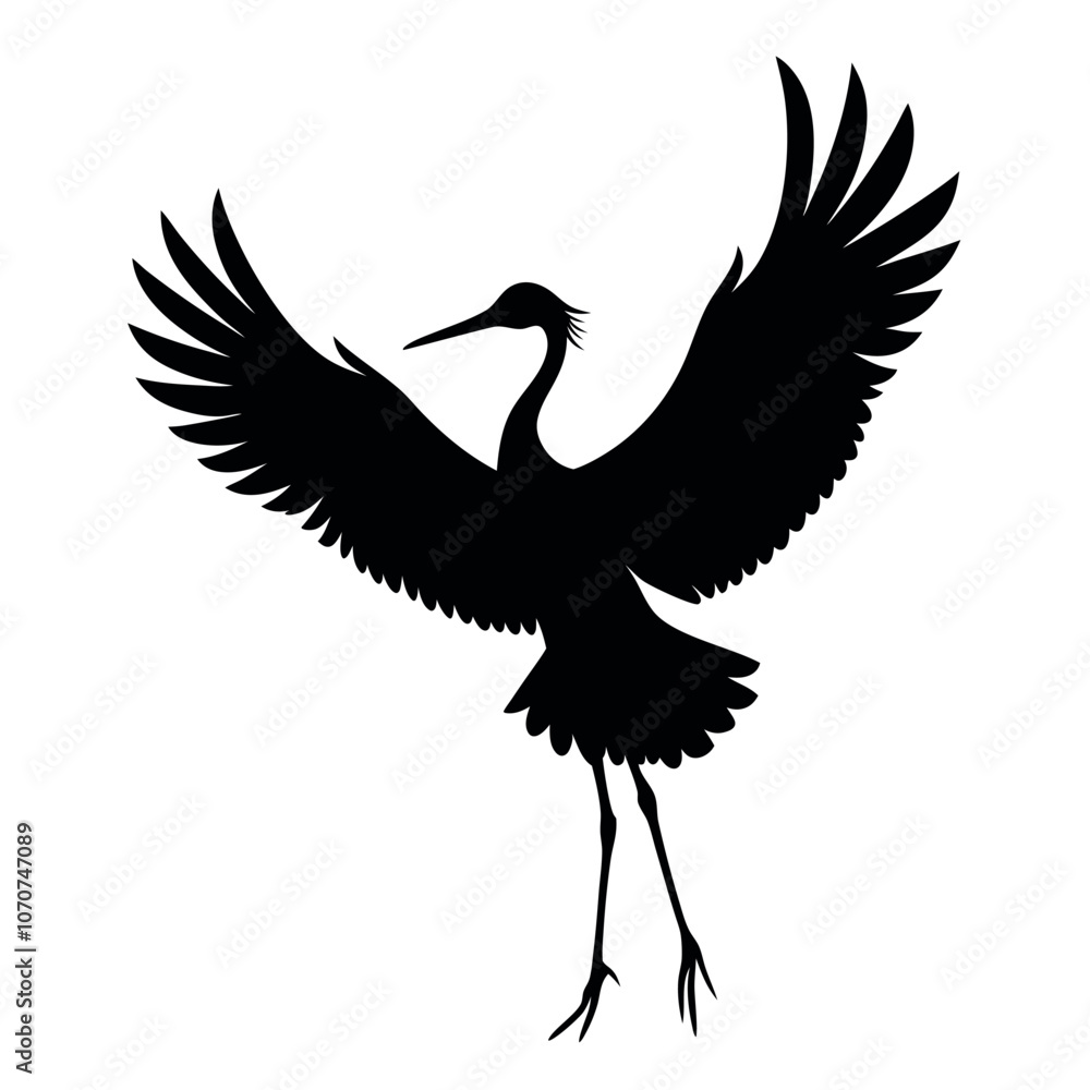 Fototapeta premium a black silhouette of a crane in flight isolated white background