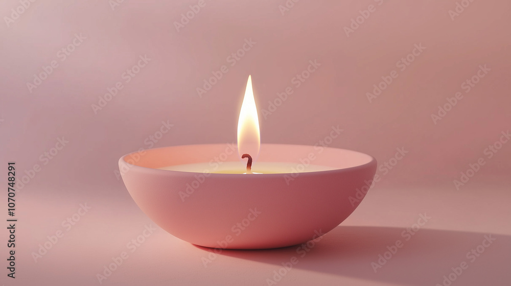 A minimalist image of a candle flame in a pink pastel-colored bowl. The soft lighting and simple design create a serene and calm atmosphere. A minimalist image of a candle flame in a pink pastel-colored bowl. The soft lighting and simple design create a serene and calm atmosphere.