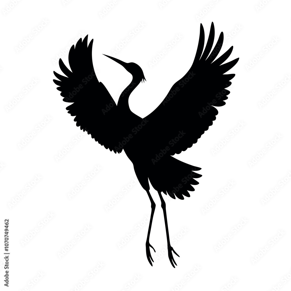 Obraz premium a black silhouette of a crane in flight isolated white background