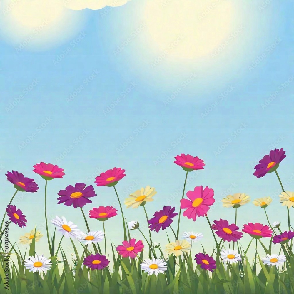 Fototapeta premium illustration of a beautiful summer landscape with a meadow