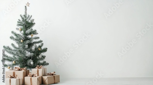 Wallpaper Mural Christmas tree and gift boxes on white background, copy space Torontodigital.ca