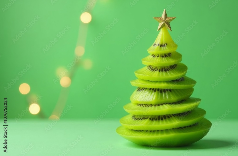 Kiwi fruit Christmas tree on light green background Kiwi fruit Christmas tree on light green background