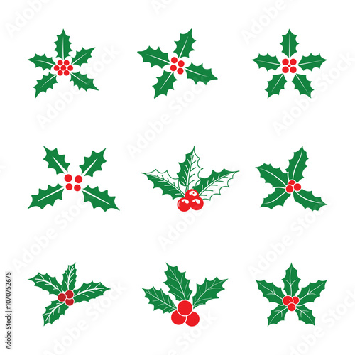 Christmas Holly SVG Silhouette, Holly berry icon. Christmas symbol vector illustration