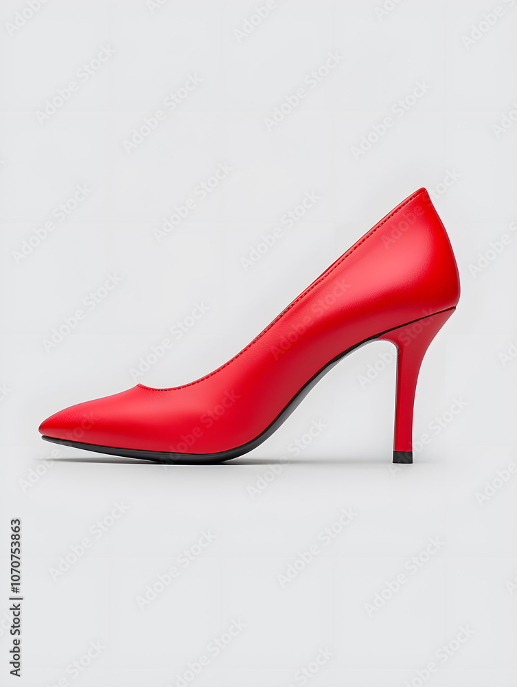 Obraz premium Side view sleek red high-heeled stiletto shoe isolated on white background 