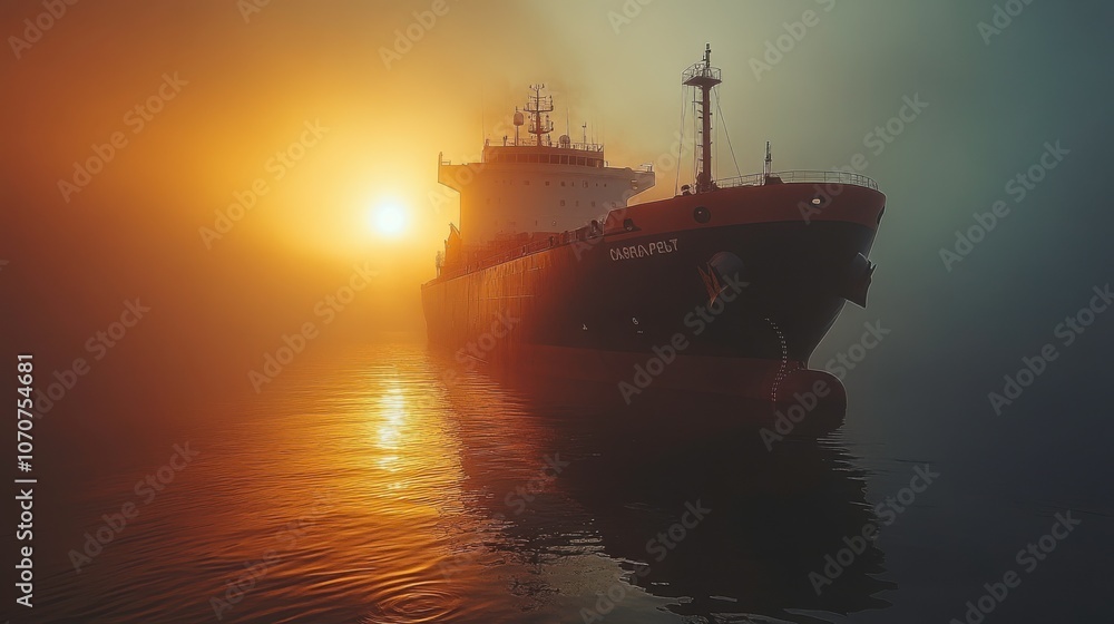 Cargo Ship Unloading at Coastal Port Under Harsh Sun Cargo Ship Unloading at Coastal Port Under Harsh Sun