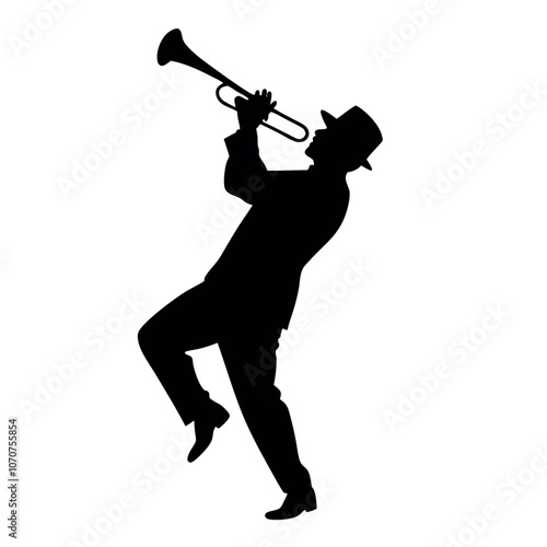 a man playing the trumpet vector silhouette isolated white background