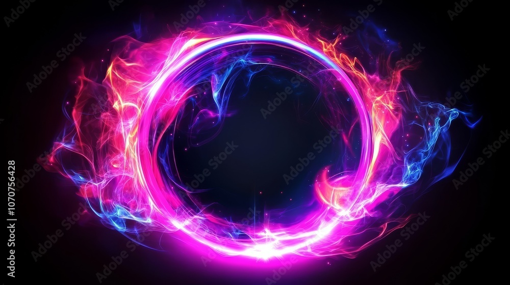 Obraz premium Circular loop frames with dynamic energy showcasing flames and sparks.