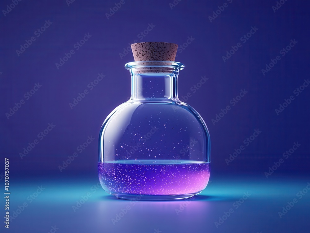 Lowpoly potion vial, cork stopper, alchemy theme, 3D illustration Lowpoly potion vial, cork stopper, alchemy theme, 3D illustration