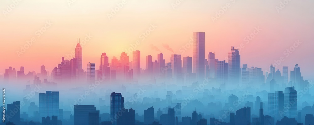Fototapeta premium City covered in smog, polluted air, flat design illustration