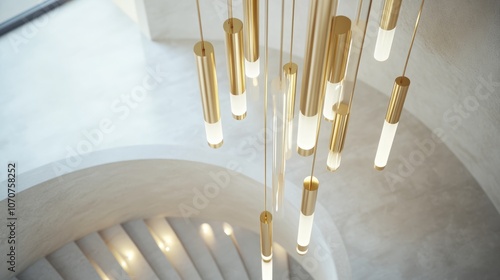 Modern Golden Chandelier in a Minimalist Interior
