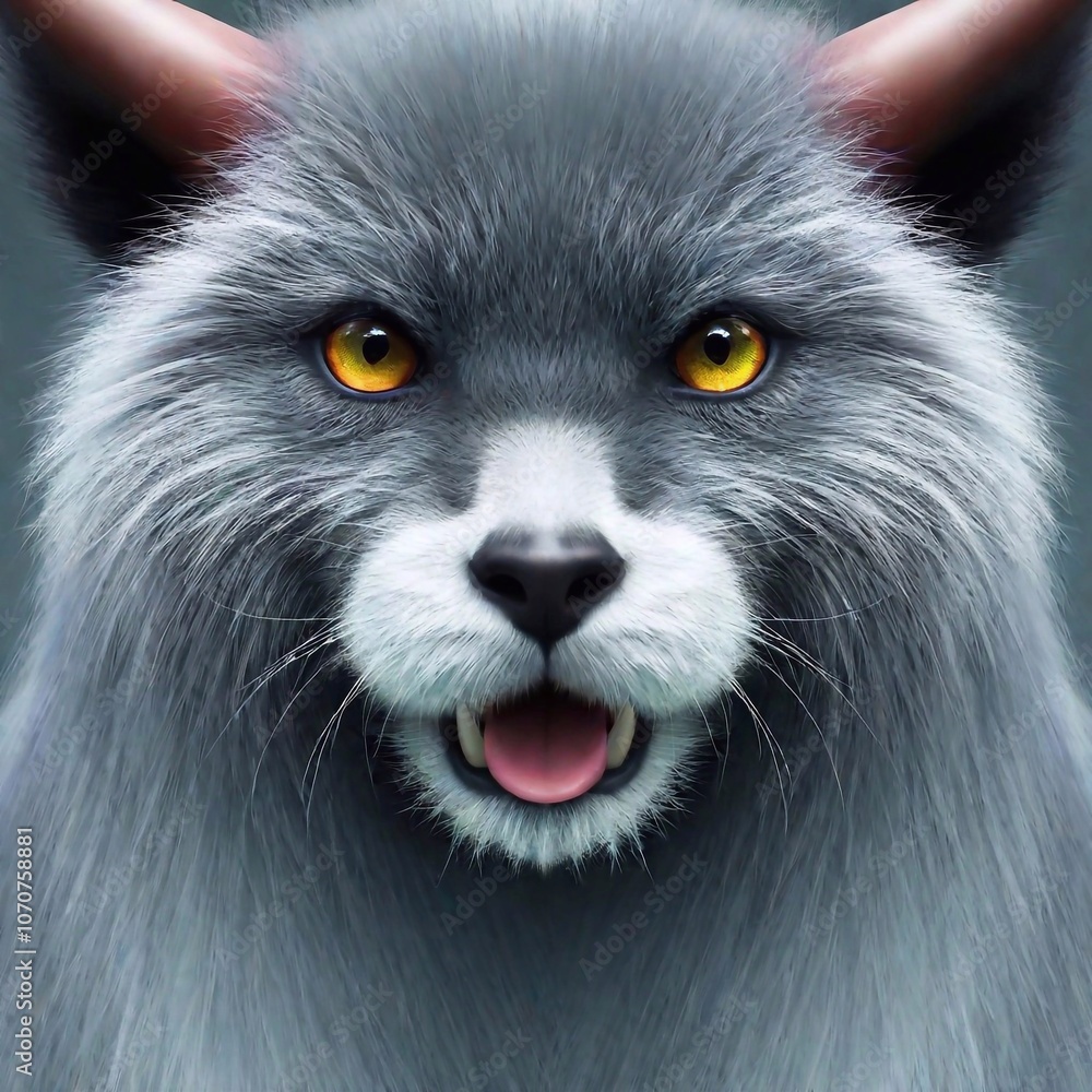 Obraz premium Extreme macro portrait fluffy monster, illustration