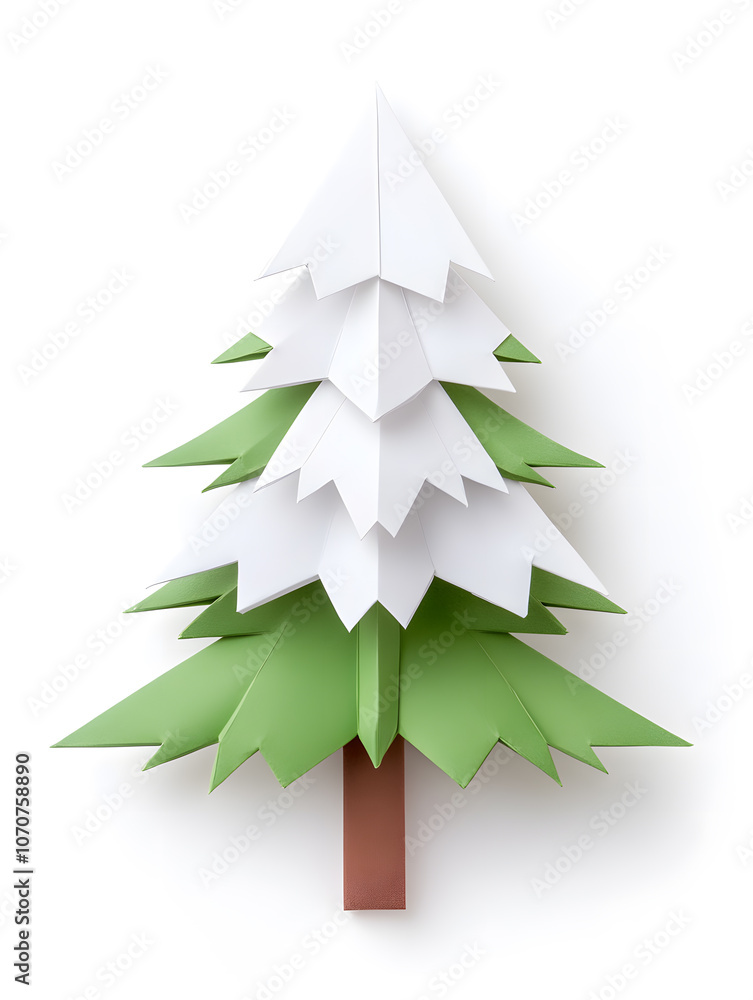 Obraz premium Origami paper Christmas fir tree isolated on white background isolated on white
