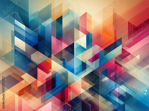 Abstract geometric shapes in vibrant gradient colors with transparency and overlapping elements photo