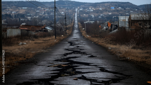 Wallpaper Mural The Long Road Ahead: A solitary, winding road stretches towards a distant village nestled amidst rolling hills. Torontodigital.ca