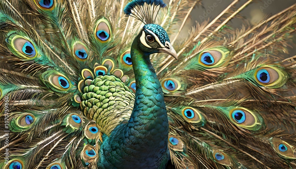 Fototapeta premium A peacock opened its wings and looking beautiful 