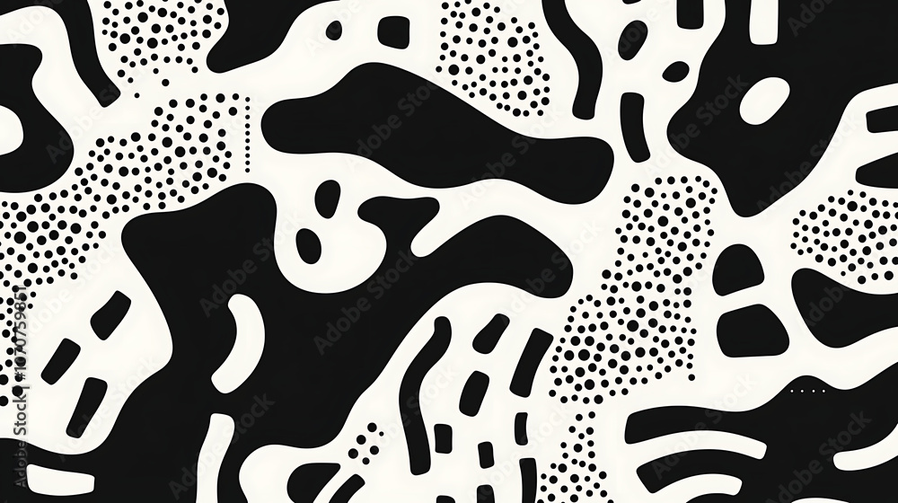 Fototapeta premium Monochrome Black and White Abstract Pattern with Organic Shapes