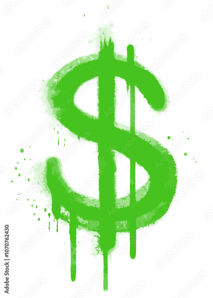 Obraz premium Green dollar sign graffiti style vector