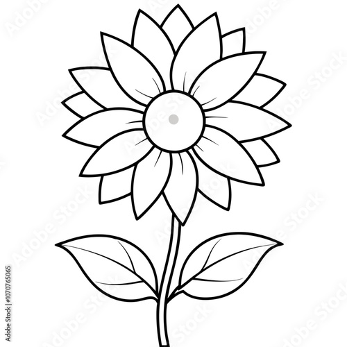 Sunflower Outline Floral Vector.