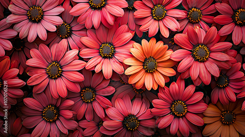 Bold Red Daisy Floral Pattern with Orange Accents