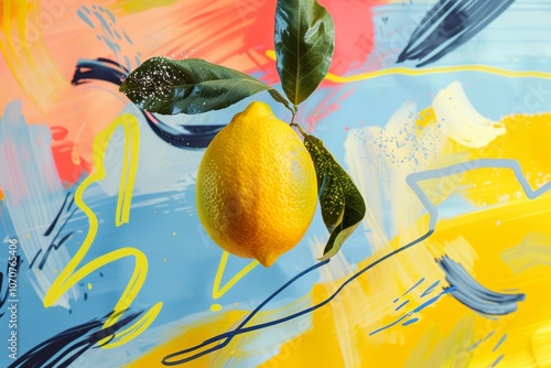 Vibrant lemon against abstract background photo