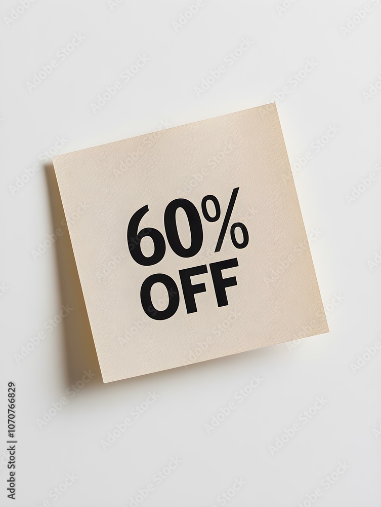 Black '60% OFF' Text on a Ivory Square Paper Note. White Background Black '60% OFF' Text on a Ivory Square Paper Note. White Background