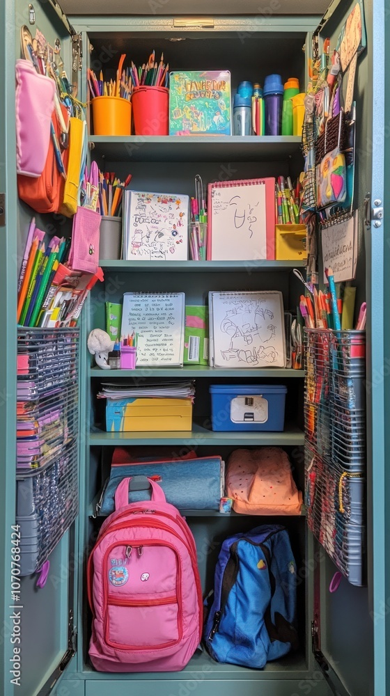 A Child's School Locker Filled With Supplies and Art A Child's School Locker Filled With Supplies and Art