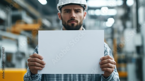 Construction Worker Holding a Blank Sign