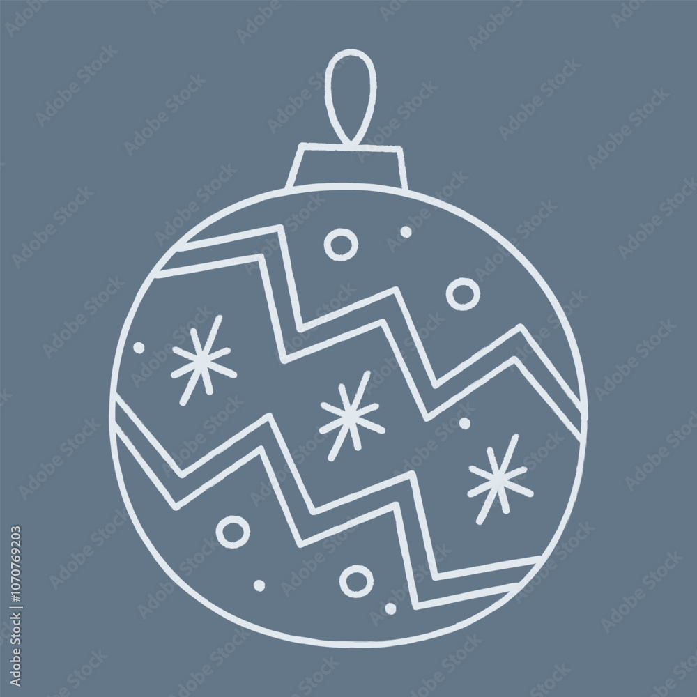 Doodle Christmas ball with zigzag pattern, circles and snowflakes. Color clipart illustration. Doodle Christmas ball with zigzag pattern, circles and snowflakes. Color clipart illustration.