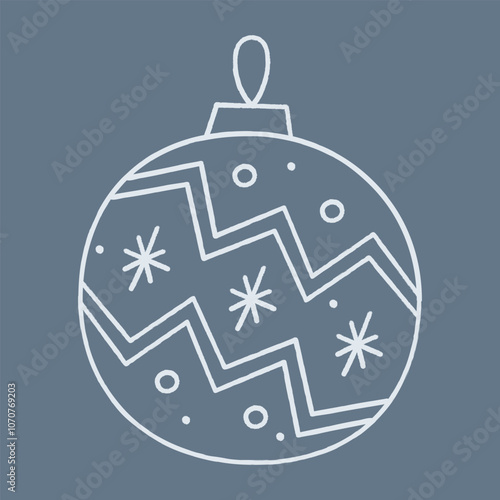 Doodle Christmas ball with zigzag pattern, circles and snowflakes. Color clipart illustration.