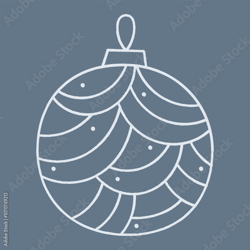 Doodle Christmas ball with abstract wave pattern. Color clipart illustration.