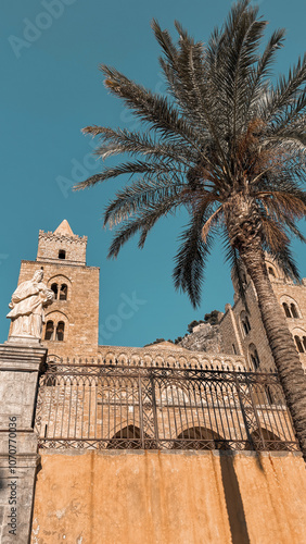 Cathédrale de Céfalu en Sicile avec Palmier